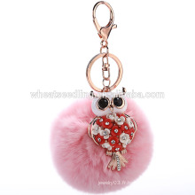 Porte-clés en métal de hibou Porte-clés en fourrure de lapin 126-FH95-126